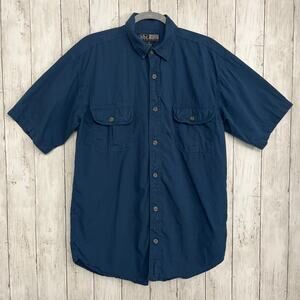 Canyon Guide Outfitters Blue Short Sleeve Cotton Basic Plain Button Down Shirt
